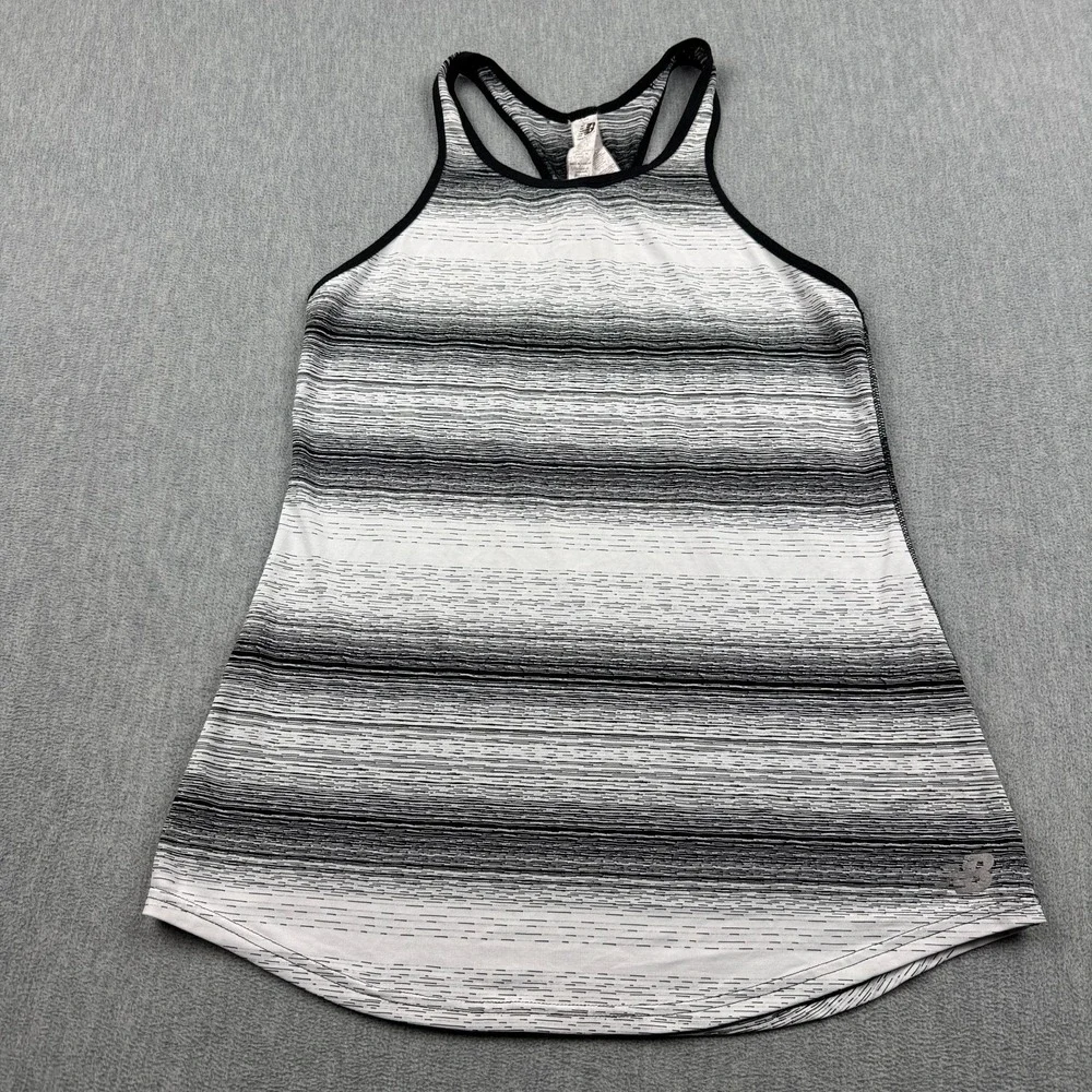 New Balance Tank Top Womens Medium White Striped Racerback‎ Yoga Gym Athletic
